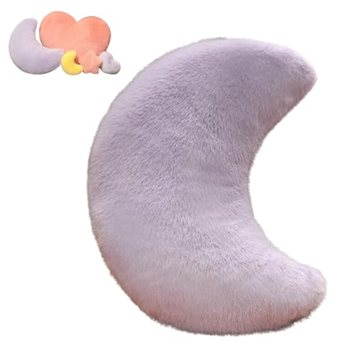 Stern Mond Herz Plüsch Kissen, Flauschige Zierkissen, Flausch Plüsch Sofakissen, Kissen Kawaii Stern Mond Herz Zierkissen, Dekokissen für Kinderzimmer Schlafzimmer Deko Geschenke (45cm,Lila,Mond) von Xiyocadt