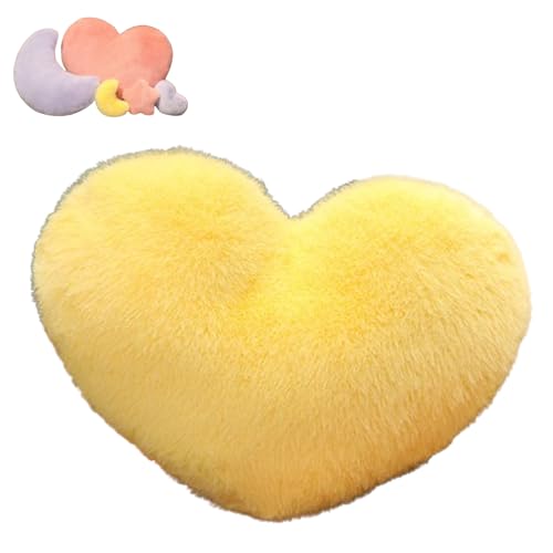Stern Mond Herz Plüsch Kissen, Flauschige Zierkissen, Flausch Plüsch Sofakissen, Kissen Kawaii Stern Mond Herz Zierkissen, Dekokissen für Kinderzimmer Schlafzimmer Deko Geschenke (Gelb,60cm,Herz) von Xiyocadt