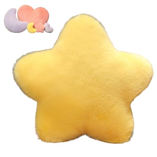 Stern Mond Herz Plüsch Kissen, Flauschige Zierkissen, Flausch Plüsch Sofakissen, Kissen Kawaii Stern Mond Herz Zierkissen, Dekokissen für Kinderzimmer Schlafzimmer Deko Geschenke (Gelb,60cm,Stern) von Xiyocadt