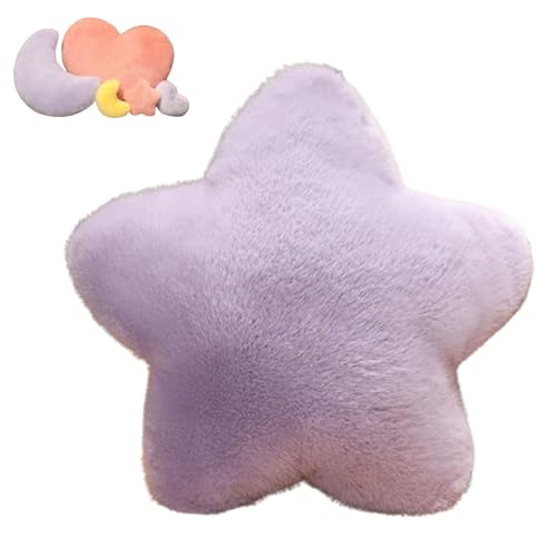Stern Mond Herz Plüsch Kissen, Flauschige Zierkissen, Flausch Plüsch Sofakissen, Kissen Kawaii Stern Mond Herz Zierkissen, Dekokissen für Kinderzimmer Schlafzimmer Deko Geschenke (Lila,20cm,Stern) von Xiyocadt