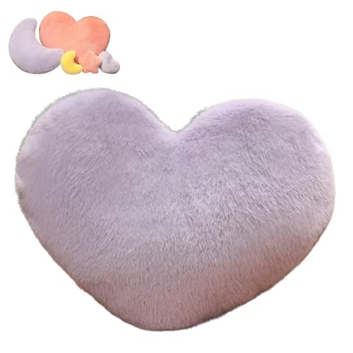 Stern Mond Herz Plüsch Kissen, Flauschige Zierkissen, Flausch Plüsch Sofakissen, Kissen Kawaii Stern Mond Herz Zierkissen, Dekokissen für Kinderzimmer Schlafzimmer Deko Geschenke (Lila,60cm,Herz) von Xiyocadt