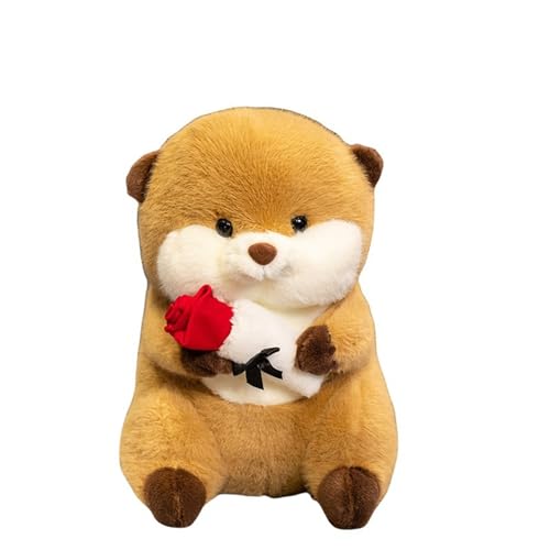 Süße Plüschtiere Mit Roter Rose, Kuscheltier Otter Plüschtier Zum Kuscheln & Spielen Plüsch Spielzeug,Valentinstag Plüschpuppe für Raumdekoration, Niedliches Plüschtier, Geschenk Spielzeug (24cm) von Xiyocadt