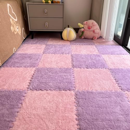Xiyocadt 10 Stück Puzzleteppich Flauschig, 30x30 cm Puzzle Teppich Matte, Anti-Rutsch Schaumstoff-Bodenmatten für Schlafzimmer, Wohnzimmer (Rosa+Lila,30x30x1 cm) von Xiyocadt