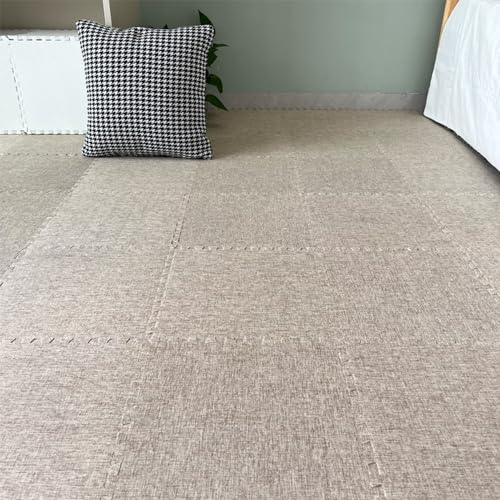 Xiyocadt 12 Stück Puzzleteppich, 30x30 cm Puzzle Teppich Matte, Leinen-Baumwolle Anti-Rutsch Schaumstoff-Bodenmatten für Schlafzimmer, Wohnzimmer (Aprikose) von Xiyocadt