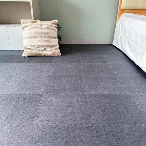 Xiyocadt 12 Stück Puzzleteppich, 30x30 cm Puzzle Teppich Matte, Leinen-Baumwolle Anti-Rutsch Schaumstoff-Bodenmatten für Schlafzimmer, Wohnzimmer (Dunkelgrau) von Xiyocadt