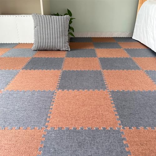 Xiyocadt 12 Stück Puzzleteppich, 30x30 cm Puzzle Teppich Matte, Leinen-Baumwolle Anti-Rutsch Schaumstoff-Bodenmatten für Schlafzimmer, Wohnzimmer (Dunkelgrau + Kaffee) von Xiyocadt