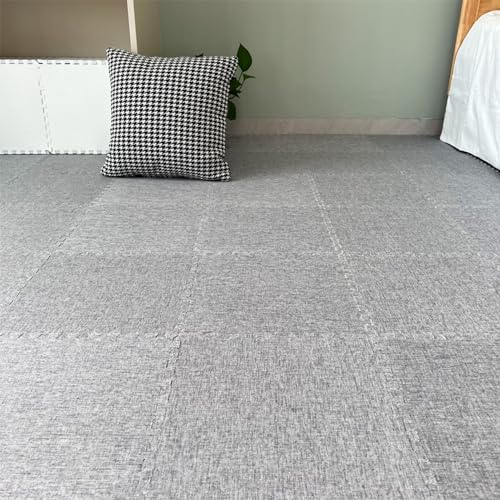 Xiyocadt 12 Stück Puzzleteppich, 30x30 cm Puzzle Teppich Matte, Leinen-Baumwolle Anti-Rutsch Schaumstoff-Bodenmatten für Schlafzimmer, Wohnzimmer (Grau) von Xiyocadt