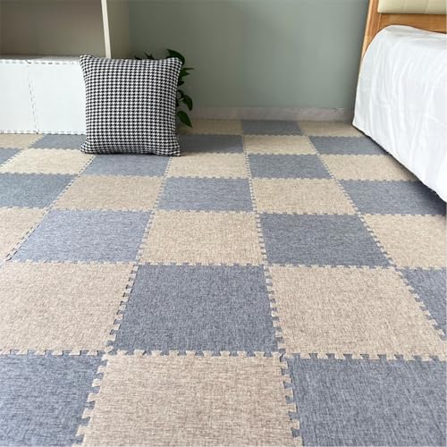 Xiyocadt 12 Stück Puzzleteppich, 30x30 cm Puzzle Teppich Matte, Leinen-Baumwolle Anti-Rutsch Schaumstoff-Bodenmatten für Schlafzimmer, Wohnzimmer (Grau + Aprikose) von Xiyocadt