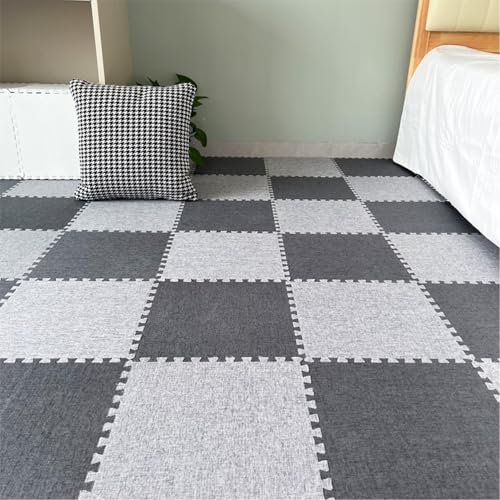 Xiyocadt 12 Stück Puzzleteppich, 30x30 cm Puzzle Teppich Matte, Leinen-Baumwolle Anti-Rutsch Schaumstoff-Bodenmatten für Schlafzimmer, Wohnzimmer (Grau + Dunkelgrau) von Xiyocadt