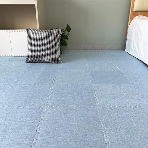 Xiyocadt 12 Stück Puzzleteppich, 30x30 cm Puzzle Teppich Matte, Leinen-Baumwolle Anti-Rutsch Schaumstoff-Bodenmatten für Schlafzimmer, Wohnzimmer (Hellblau) von Xiyocadt