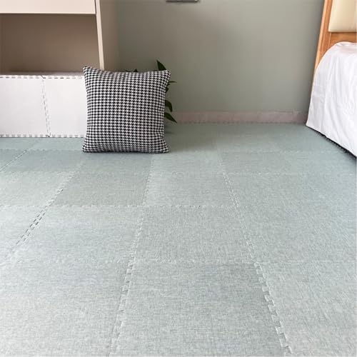 Xiyocadt 12 Stück Puzzleteppich, 30x30 cm Puzzle Teppich Matte, Leinen-Baumwolle Anti-Rutsch Schaumstoff-Bodenmatten für Schlafzimmer, Wohnzimmer (Mintgrün) von Xiyocadt