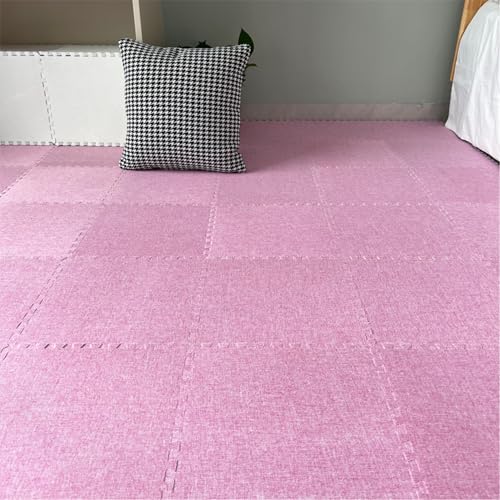 Xiyocadt 12 Stück Puzzleteppich, 30x30 cm Puzzle Teppich Matte, Leinen-Baumwolle Anti-Rutsch Schaumstoff-Bodenmatten für Schlafzimmer, Wohnzimmer (Rosa) von Xiyocadt