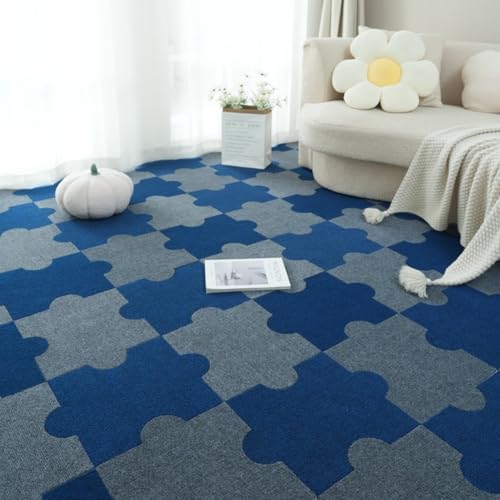 Xiyocadt 20 Stück Puzzleteppich Flauschig, 30x40 cm Puzzle Teppich Matte, Anti-Rutsch Schaumstoff-Bodenmatten für Schlafzimmer, Wohnzimmer (Dunkelgrau + Königsblau) von Xiyocadt