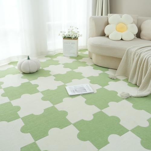 Xiyocadt 20 Stück Puzzleteppich Flauschig, 30x40 cm Puzzle Teppich Matte, Anti-Rutsch Schaumstoff-Bodenmatten für Schlafzimmer, Wohnzimmer (Off-White + Fruchtgrün) von Xiyocadt