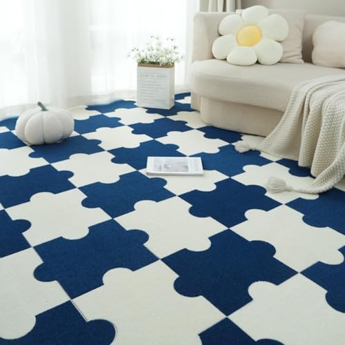 Xiyocadt 20 Stück Puzzleteppich Flauschig, 30x40 cm Puzzle Teppich Matte, Anti-Rutsch Schaumstoff-Bodenmatten für Schlafzimmer, Wohnzimmer (Off-White + Königsblau) von Xiyocadt