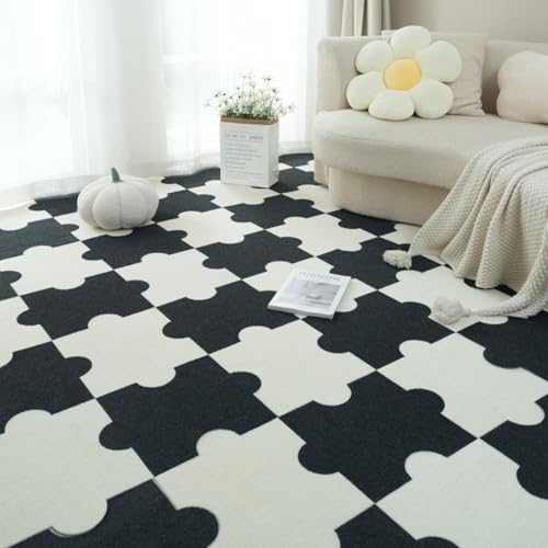 Xiyocadt 20 Stück Puzzleteppich Flauschig, 30x40 cm Puzzle Teppich Matte, Anti-Rutsch Schaumstoff-Bodenmatten für Schlafzimmer, Wohnzimmer (Off-White + Schwarz) von Xiyocadt