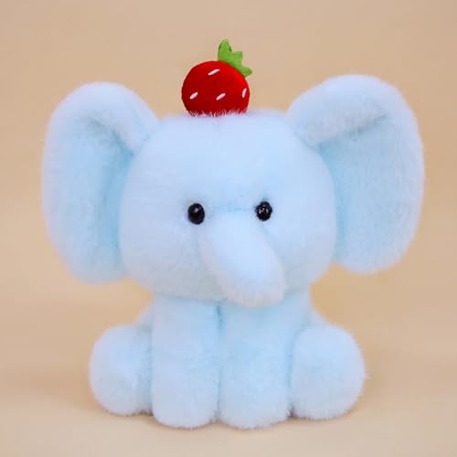 Xiyocadt 20 cm Panda Kuscheltier，Elefant Kuscheltier blau，Süßer Kawaii Panda Plüschtier mit Fruit，Kuh Plüschtier klein，Welpenplüschtiere für begleitende Erwachsene, Kinder und Hunde (Elefant) von Xiyocadt