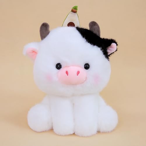 Xiyocadt 20 cm Panda Kuscheltier，Elefant Kuscheltier blau，Süßer Kawaii Panda Plüschtier mit Fruit，Kuh Plüschtier klein，Welpenplüschtiere für begleitende Erwachsene, Kinder und Hunde (Kuh) von Xiyocadt