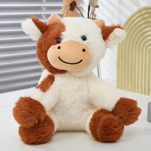 Xiyocadt 22cm Kuh Kuscheltier, Milchvieh Stofftier Plüschkissen Plüschtier, Cow Plüschtiere Spielzeug, Plushies Puppe Kissen Geschenk Wurfkissen für Jungen Mädchen Spielen Kuscheln (Braun) von Xiyocadt
