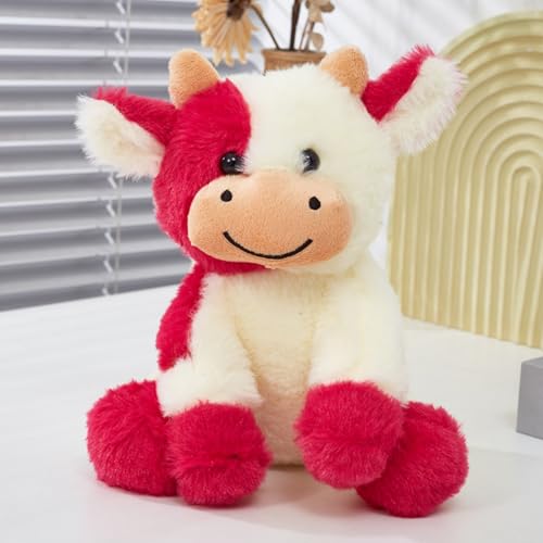 Xiyocadt 22cm Kuh Kuscheltier, Milchvieh Stofftier Plüschkissen Plüschtier, Cow Plüschtiere Spielzeug, Plushies Puppe Kissen Geschenk Wurfkissen für Jungen Mädchen Spielen Kuscheln (Dunkelrosa) von Xiyocadt