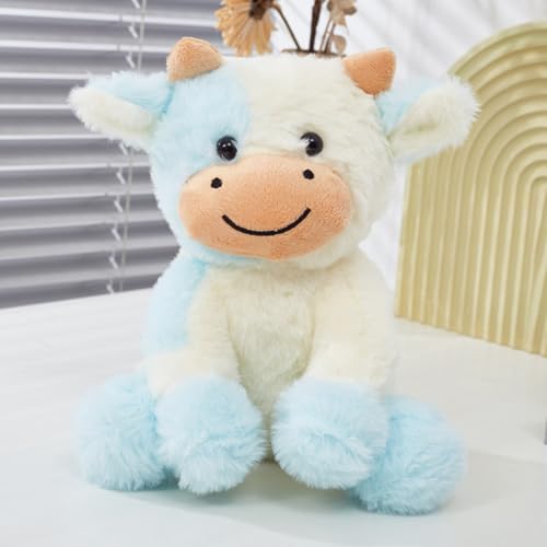 Xiyocadt 22cm Kuh Kuscheltier, Milchvieh Stofftier Plüschkissen Plüschtier, Cow Plüschtiere Spielzeug, Plushies Puppe Kissen Geschenk Wurfkissen für Jungen Mädchen Spielen Kuscheln (Hellblau) von Xiyocadt
