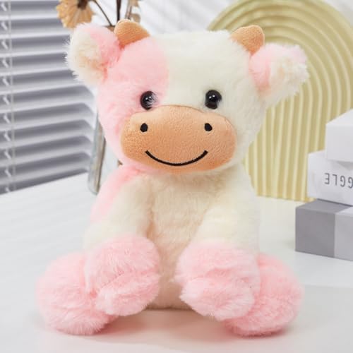 Xiyocadt 22cm Kuh Kuscheltier, Milchvieh Stofftier Plüschkissen Plüschtier, Cow Plüschtiere Spielzeug, Plushies Puppe Kissen Geschenk Wurfkissen für Jungen Mädchen Spielen Kuscheln (Hellrosa) von Xiyocadt
