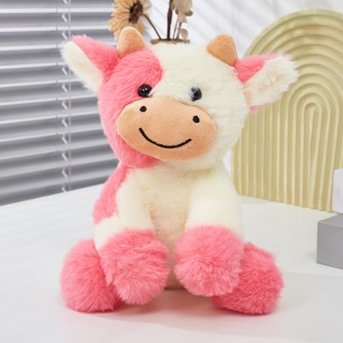Xiyocadt 22cm Kuh Kuscheltier, Milchvieh Stofftier Plüschkissen Plüschtier, Cow Plüschtiere Spielzeug, Plushies Puppe Kissen Geschenk Wurfkissen für Jungen Mädchen Spielen Kuscheln (Rot) von Xiyocadt