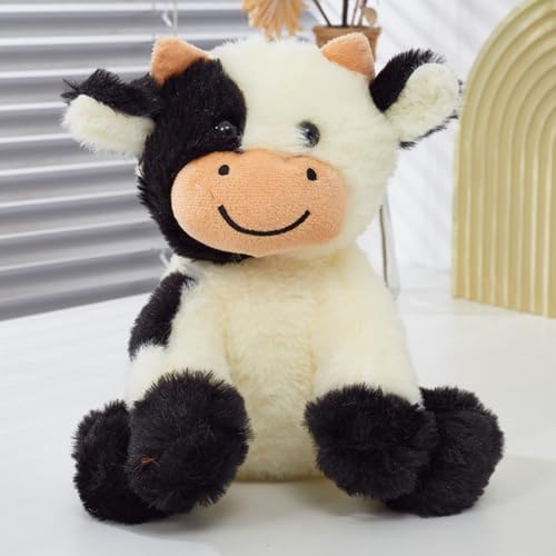 Xiyocadt 22cm Kuh Kuscheltier, Milchvieh Stofftier Plüschkissen Plüschtier, Cow Plüschtiere Spielzeug, Plushies Puppe Kissen Geschenk Wurfkissen für Jungen Mädchen Spielen Kuscheln (Schwarz) von Xiyocadt