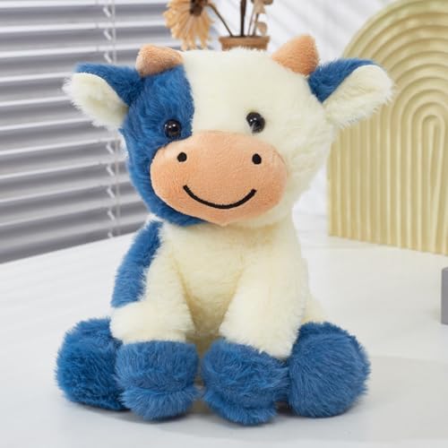 Xiyocadt 22cm Kuh Kuscheltier, Milchvieh Stofftier Plüschkissen Plüschtier, Cow Plüschtiere Spielzeug, Plushies Puppe Kissen Geschenk Wurfkissen für Jungen Mädchen Spielen Kuscheln (Seeblau) von Xiyocadt