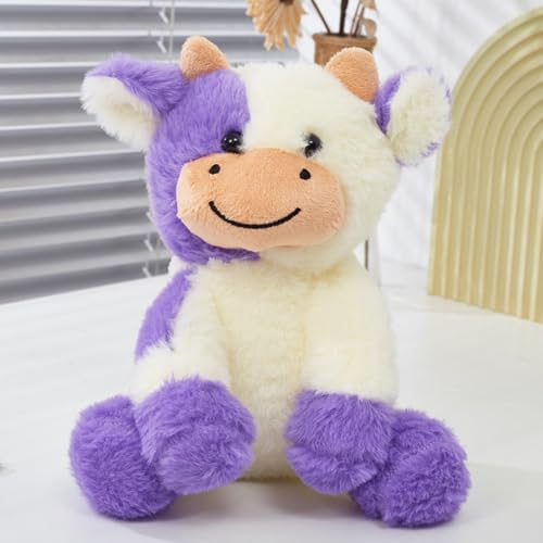 Xiyocadt 22cm Kuh Kuscheltier, Milchvieh Stofftier Plüschkissen Plüschtier, Cow Plüschtiere Spielzeug, Plushies Puppe Kissen Geschenk Wurfkissen für Jungen Mädchen Spielen Kuscheln (Violett) von Xiyocadt