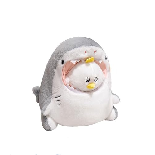 Xiyocadt 30 cm mit 40 cm, Plüschtier, 2 in 1 Hai Plüschkissen abnehmbar, super weich gestopft, Plüschpuppe, Spielzeuggeschenk für Baby Mädchen und Jungen (grau) (30cm,Hai-Vogel) von Xiyocadt