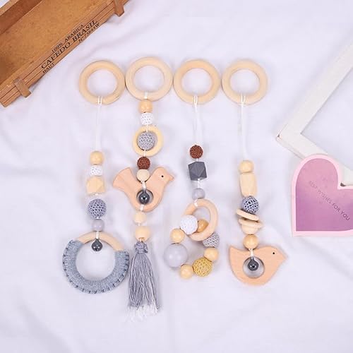 Xiyocadt 4 Stück Baby Spielbogen Anhänger, Baby Gym Spielzeug Charms Anhänger,Spielbögen,für Autositze, Kinderwagen und Autositzspielzeug (30cm,Grau) von Xiyocadt