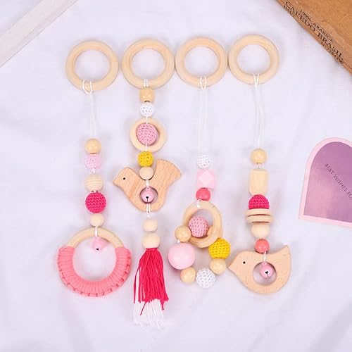 Xiyocadt 4 Stück Baby Spielbogen Anhänger, Baby Gym Spielzeug Charms Anhänger,Spielbögen,für Autositze, Kinderwagen und Autositzspielzeug (30cm,Rosa) von Xiyocadt