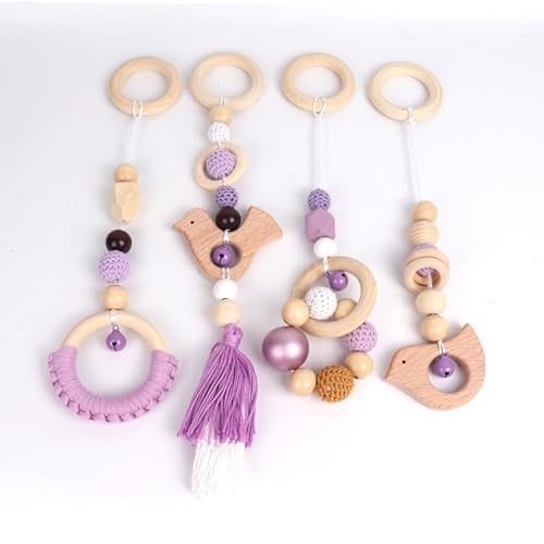 Xiyocadt 4 Stück Baby Spielbogen Anhänger, Baby Gym Spielzeug Charms Anhänger,Spielbögen,für Autositze, Kinderwagen und Autositzspielzeug (30cm,Violett) von Xiyocadt