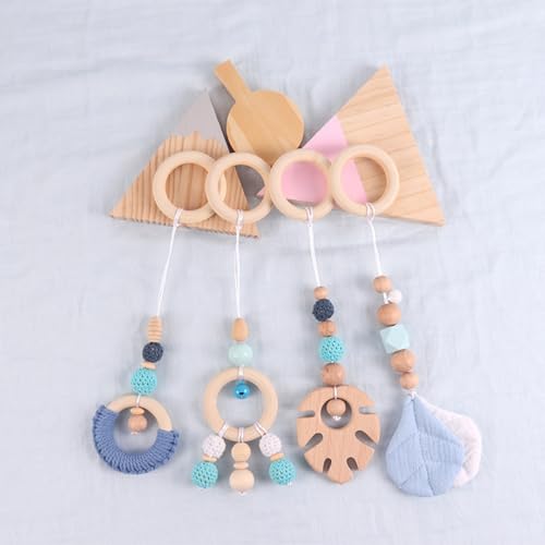 Xiyocadt 4 Stück Baby Spielbogen Anhänger, Holz Spielbogen für Hängende Spielzeug für Neugeborenen Baby Shower Geschenk (28cm,Blau) von Xiyocadt