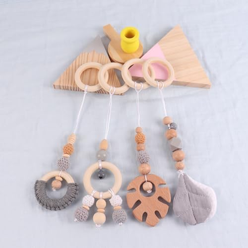 Xiyocadt 4 Stück Baby Spielbogen Anhänger, Holz Spielbogen für Hängende Spielzeug für Neugeborenen Baby Shower Geschenk (28cm,Grau) von Xiyocadt