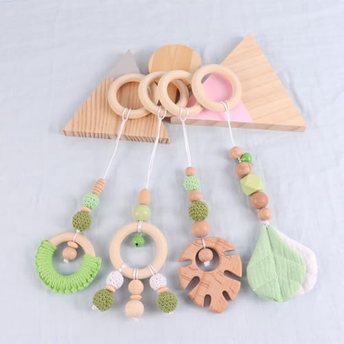 Xiyocadt 4 Stück Baby Spielbogen Anhänger, Holz Spielbogen für Hängende Spielzeug für Neugeborenen Baby Shower Geschenk (28cm,Grün) von Xiyocadt