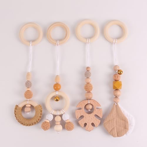 Xiyocadt 4 Stück Baby Spielbogen Anhänger, Holz Spielbogen für Hängende Spielzeug für Neugeborenen Baby Shower Geschenk (28cm,Kaki) von Xiyocadt