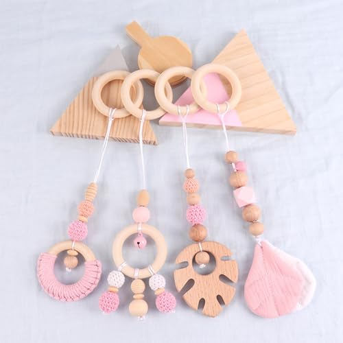 Xiyocadt 4 Stück Baby Spielbogen Anhänger, Holz Spielbogen für Hängende Spielzeug für Neugeborenen Baby Shower Geschenk (28cm,Rosa) von Xiyocadt