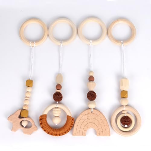 Xiyocadt 4 Stück Spielbogen Baby Spielzeug ab 0 Monate,Baby Gym Anhänger, Anhänger Spielbogen, für Mädchen Jungen Babyspielzeug für Babyschale Kinderwagen Autositz Spielzeug (27.5cm,Braun) von Xiyocadt