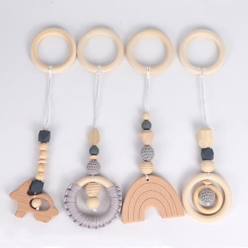 Xiyocadt 4 Stück Spielbogen Baby Spielzeug ab 0 Monate,Baby Gym Anhänger, Anhänger Spielbogen, für Mädchen Jungen Babyspielzeug für Babyschale Kinderwagen Autositz Spielzeug (27.5cm,Grau) von Xiyocadt