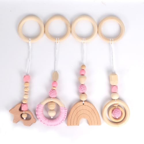 Xiyocadt 4 Stück Spielbogen Baby Spielzeug ab 0 Monate,Baby Gym Anhänger, Anhänger Spielbogen, für Mädchen Jungen Babyspielzeug für Babyschale Kinderwagen Autositz Spielzeug (27.5cm,Rosa) von Xiyocadt