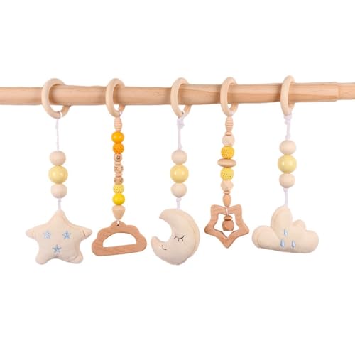 Xiyocadt Baby Spielbogen Holz, 5 Stücke Spielbögen Baby Gym Anhänger, Holz Spielbogen, Holzspielzeug zur Gehirnentwicklung (27cm,Beige) von Xiyocadt