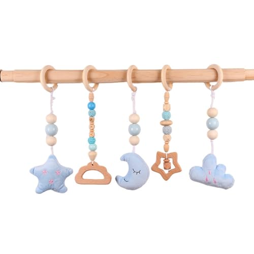 Xiyocadt Baby Spielbogen Holz, 5 Stücke Spielbögen Baby Gym Anhänger, Holz Spielbogen, Holzspielzeug zur Gehirnentwicklung (27cm,Blau) von Xiyocadt