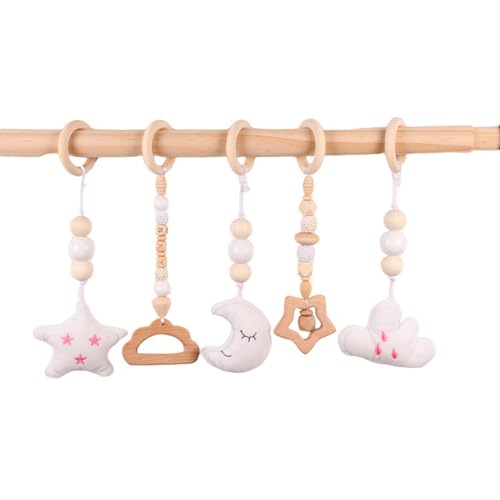 Xiyocadt Baby Spielbogen Holz, 5 Stücke Spielbögen Baby Gym Anhänger, Holz Spielbogen, Holzspielzeug zur Gehirnentwicklung (27cm,Weiß) von Xiyocadt