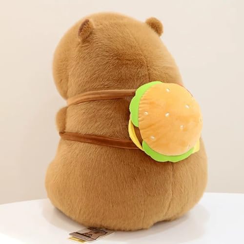 Xiyocadt Capybara Kuscheltier, Mehrere Stile Umhang Schal Rucksack Küken Plüschtier, Wasserschwein Puppe Kissen Stofftier, Spielzeug Geschenk Für Mädchen Jungen Kinder (30cm,Einen Burger tragen) von Xiyocadt