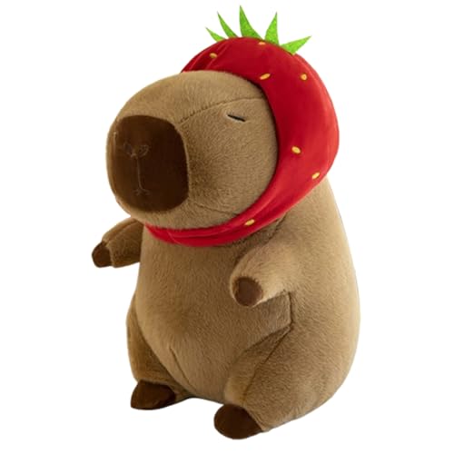 Xiyocadt Capybara Kuscheltier, Mehrere Stile Umhang Schal Rucksack Küken Plüschtier, Wasserschwein Puppe Kissen Stofftier, Spielzeug Geschenk Für Mädchen Jungen Kinder (50cm,Erdbeerhut) von Xiyocadt