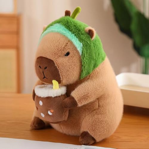 Xiyocadt Capybara Kuscheltier mit Haube, Plushie Capibara Plüschtier, Kapibara Plüschkissen Spielzeug, Weich Stofftier Kissen Geschenk für Mädchen Jungen Kinder (30CM,Avocado) von Xiyocadt