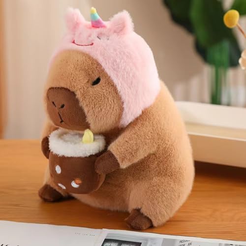 Xiyocadt Capybara Kuscheltier mit Haube, Plushie Capibara Plüschtier, Kapibara Plüschkissen Spielzeug, Weich Stofftier Kissen Geschenk für Mädchen Jungen Kinder (30CM,Einhorn) von Xiyocadt