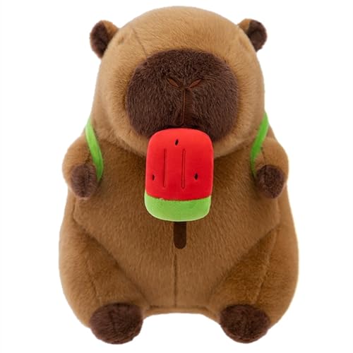 Xiyocadt Capybara Plüschkissen, Kuscheltier Capybara Plüschtier Mit Einziehbarer Nase Stuffed Animal Wasserschwein Mit Wassermelone Rucksack Zum Anziehen,Geschenk für Erwachsene Kinder (45 cm) von Xiyocadt